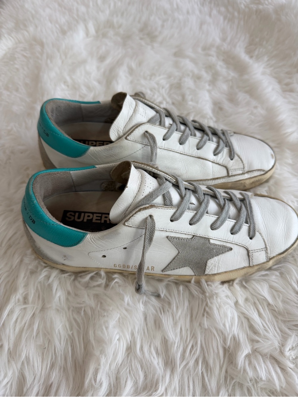 Golden Goose Deluxe Brand Super-Star
Size 38 US 8 Sneakers White Gray Turquoise